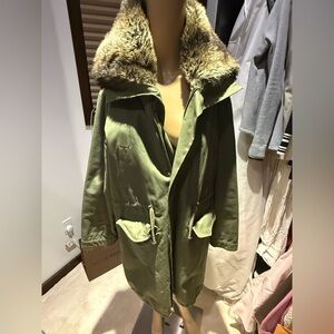 Green Parka with Faux Fur Collar